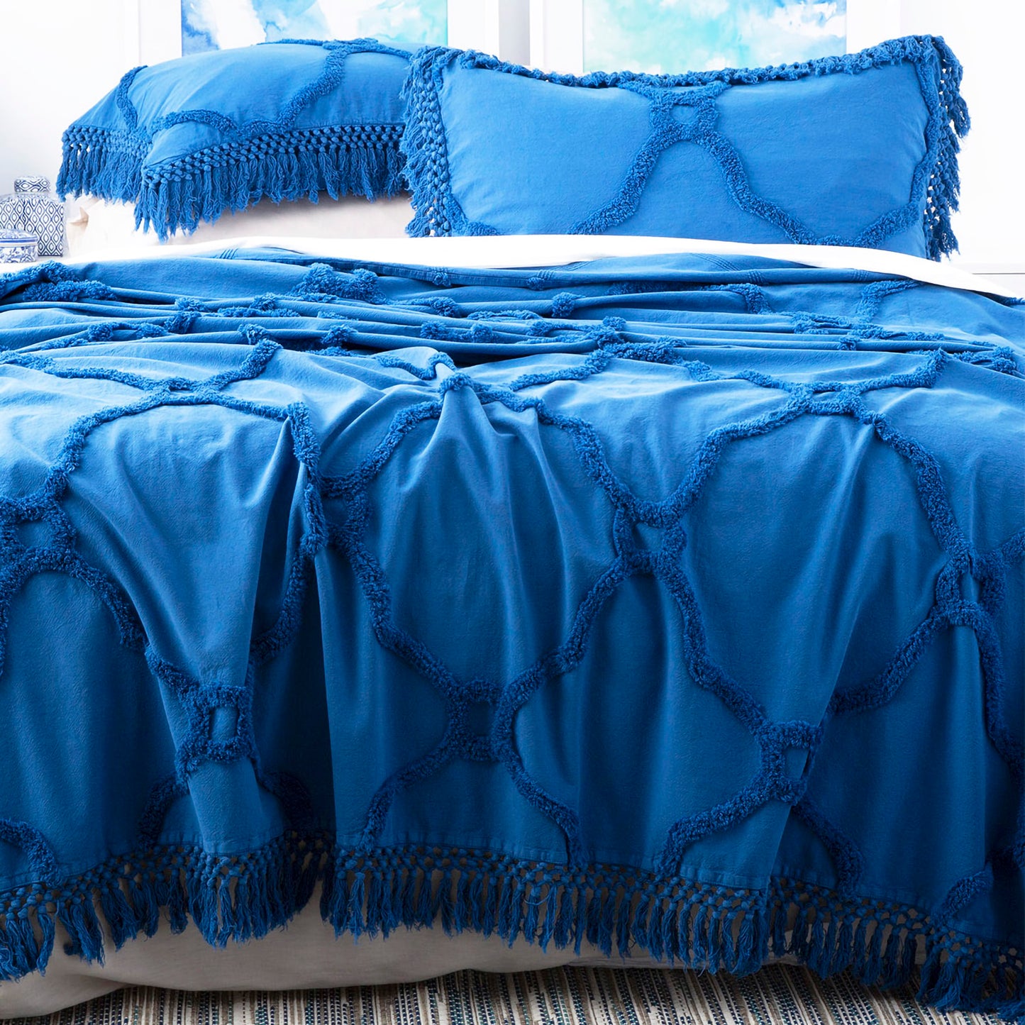 Park avenue 100% Cotton Chenille Vintage washed Tufted Bed Cover set