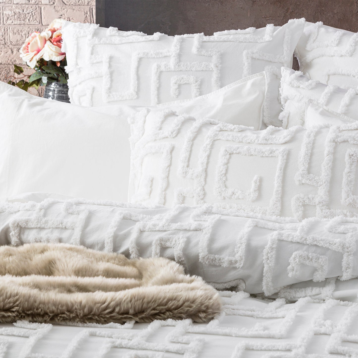 Riley Chenille Cotton Euro Pillow Case - Tufted - Vintage Washed