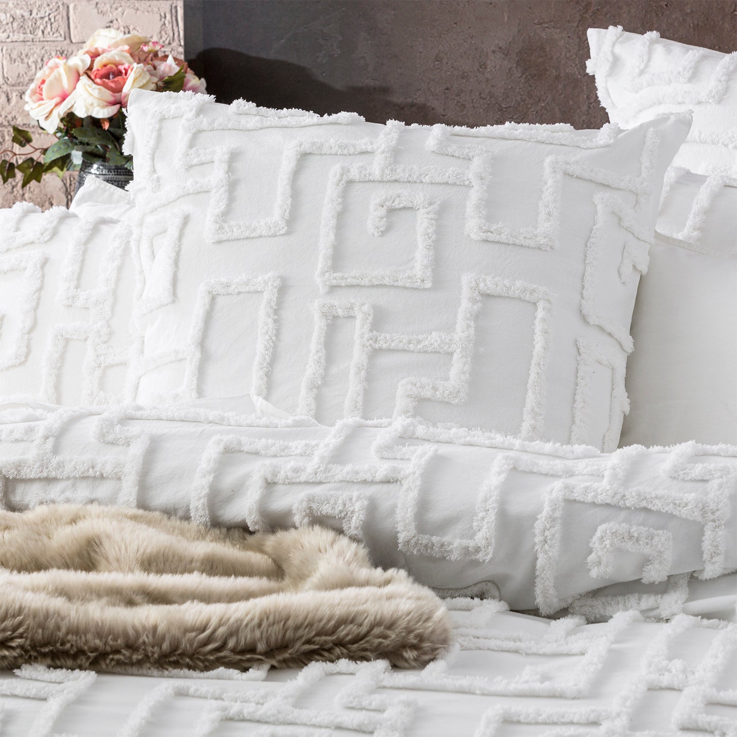 Riley Chenille Cotton Euro Pillow Case - Tufted - Vintage Washed