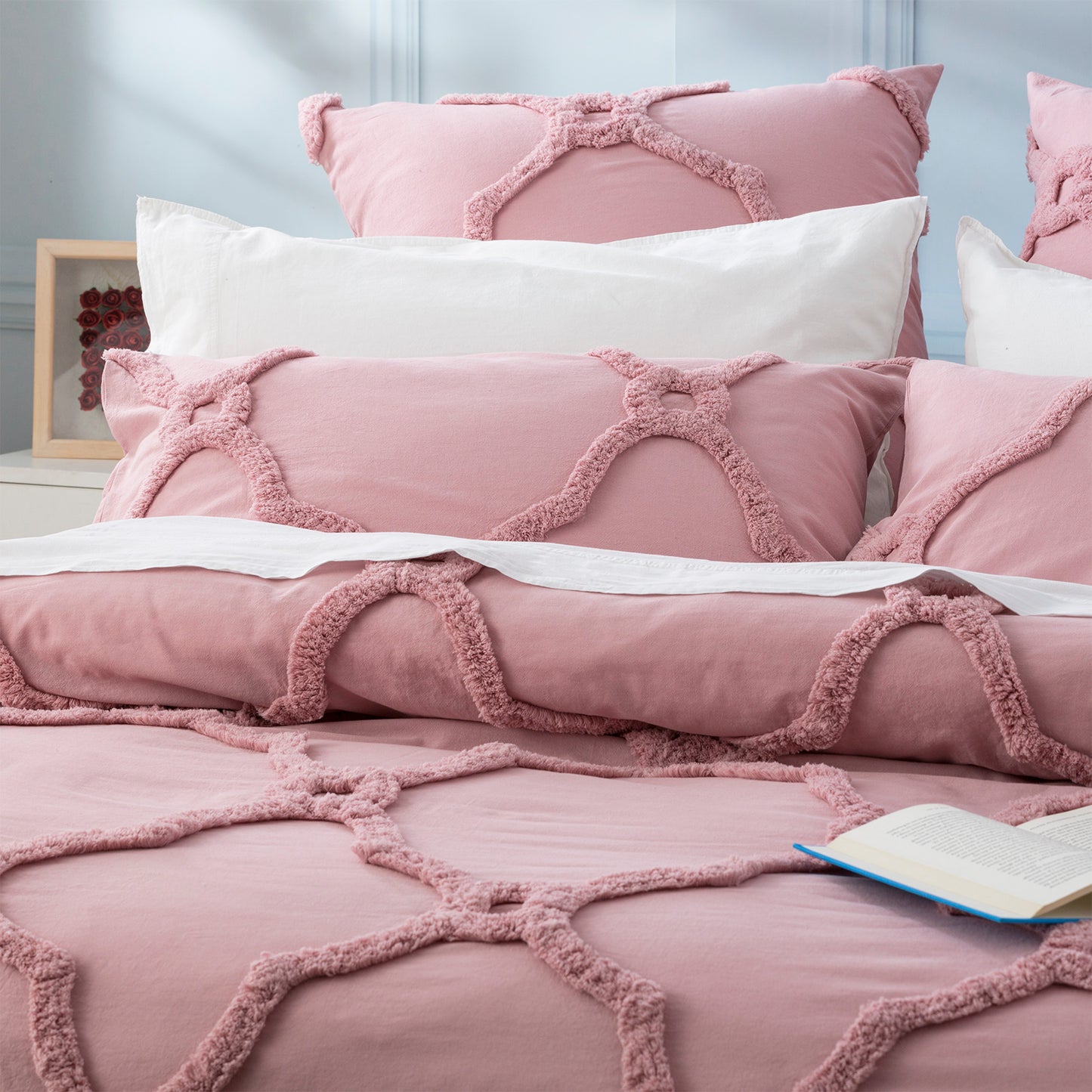 Moroccan 100% Cotton Tufted Quilt Cover Set - Chenille Vintage washed