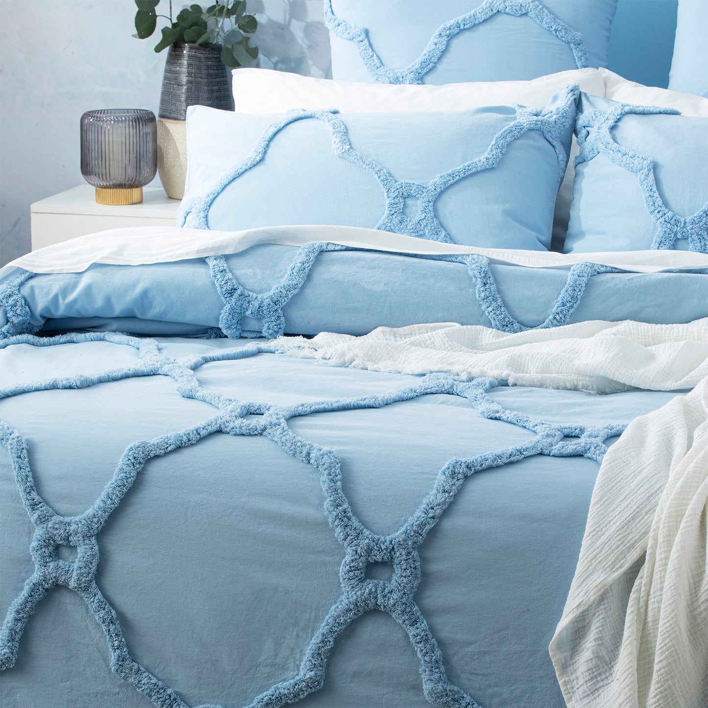 Moroccan 100% Cotton Tufted Quilt Cover Set - Chenille Vintage washed