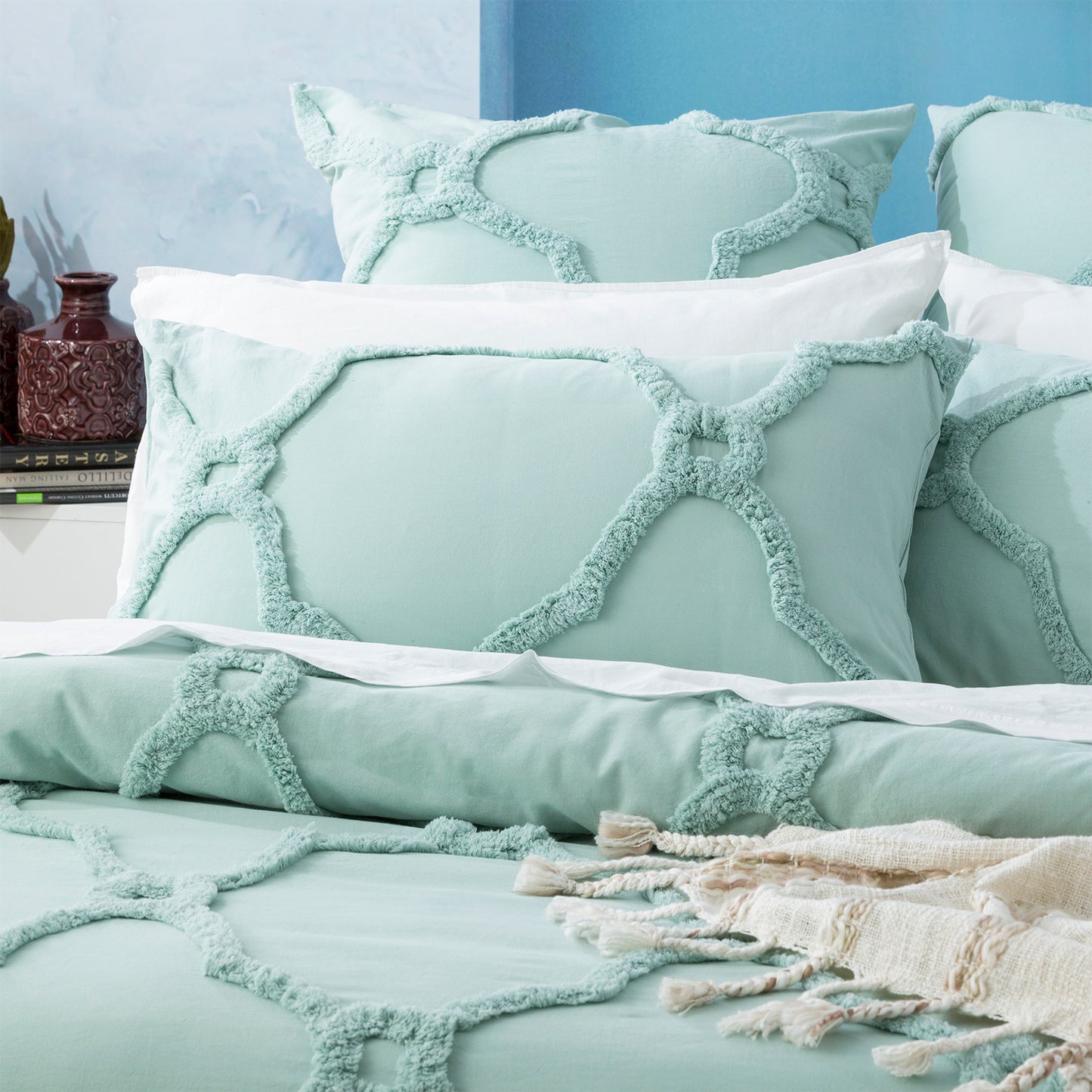 Moroccan 100% Cotton Tufted Quilt Cover Set - Chenille Vintage washed