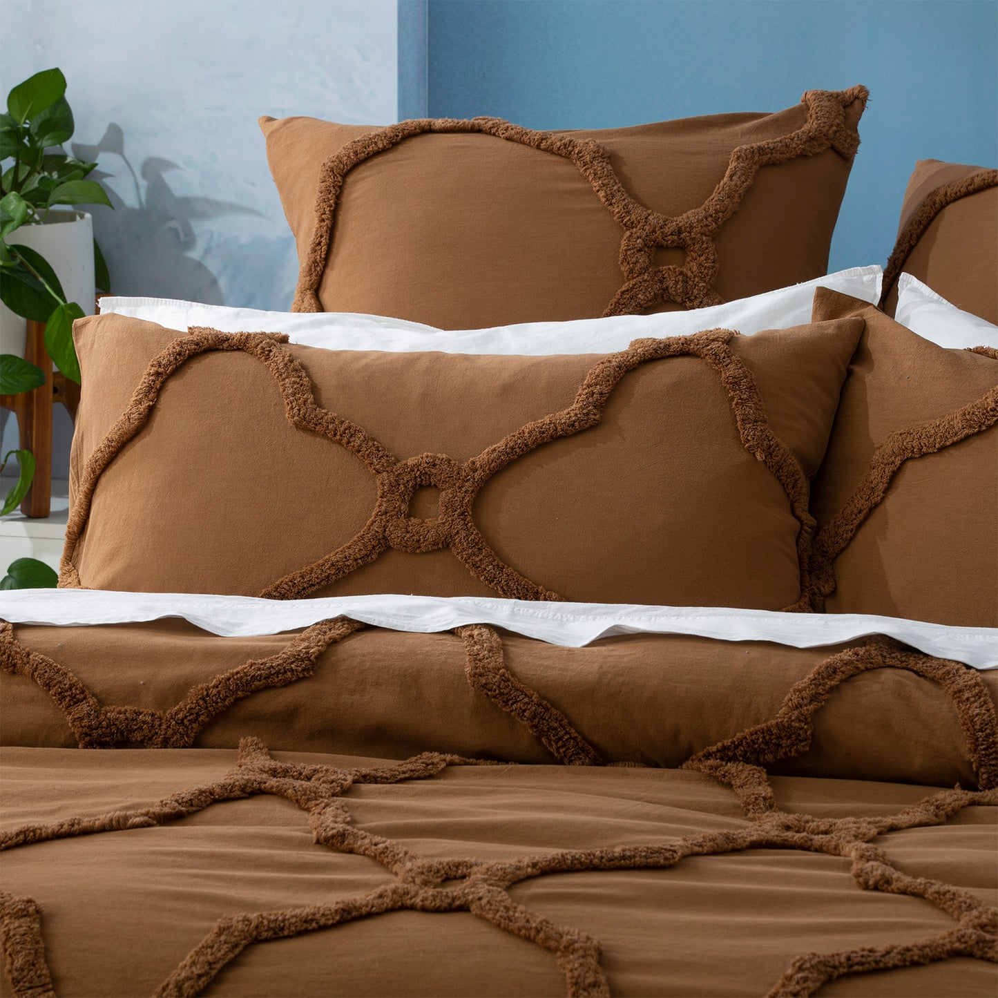 Moroccan 100% Cotton Tufted Quilt Cover Set - Chenille Vintage washed