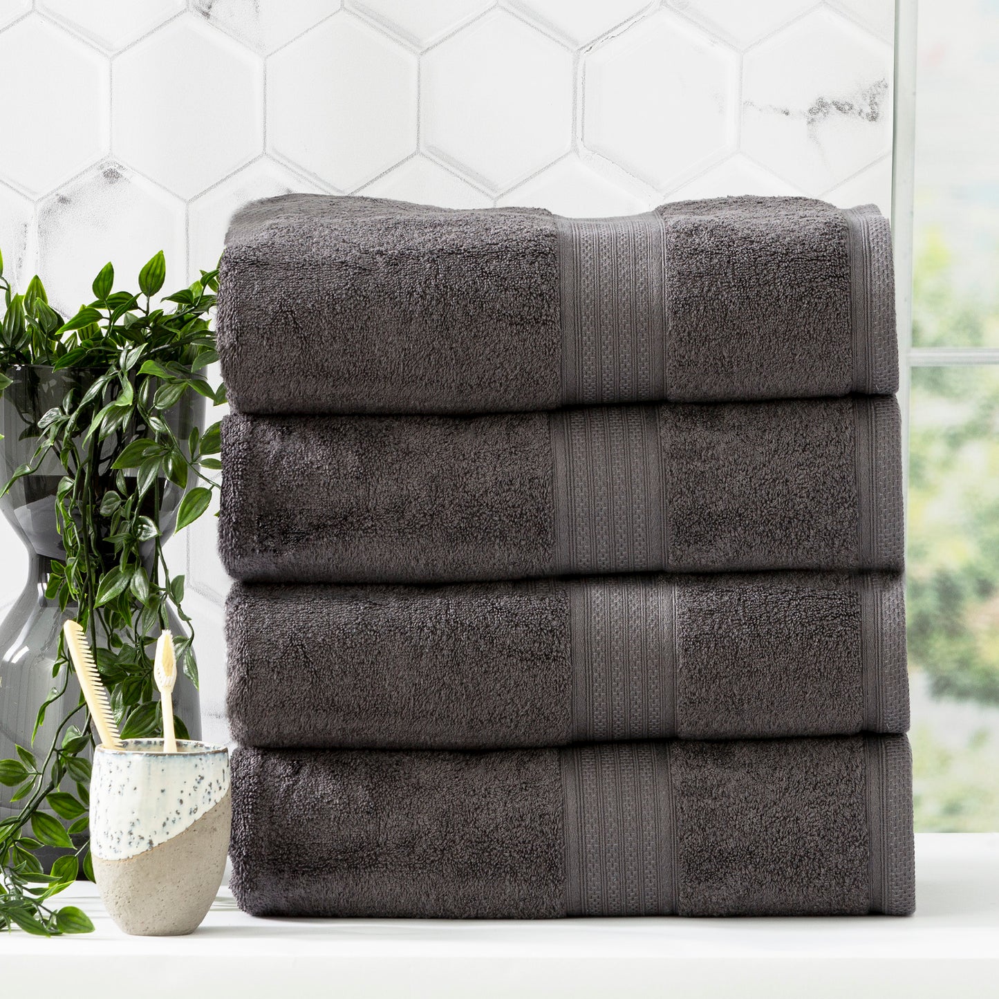4 Pack Stella Bath Towels - 650 GSM Super Soft Bamboo Cotton Bath Towels