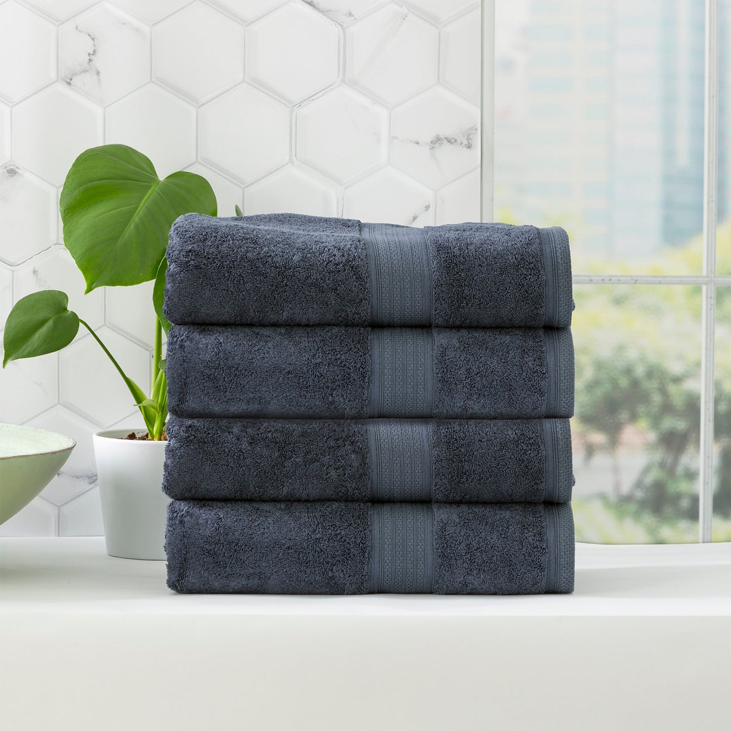 4 Pack Stella Bath Towels - 650 GSM Super Soft Bamboo Cotton Bath Towels