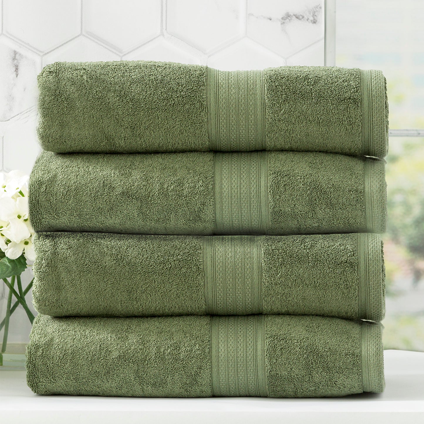 4 Pack Stella Bath Towels - 650 GSM Super Soft Bamboo Cotton Bath Towels