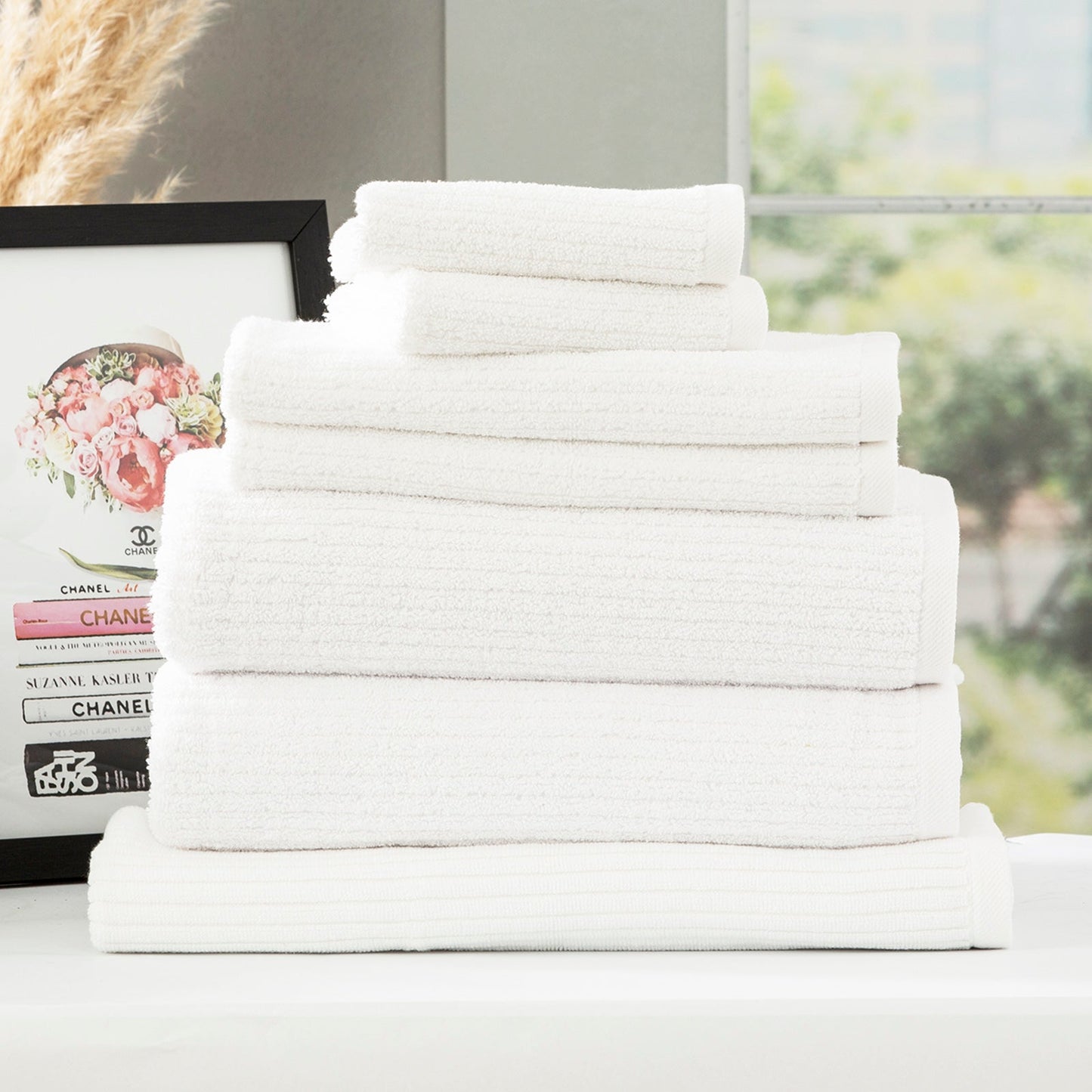 7 Piece Cobblestone Towel Set - 650 GSM Ribbed Cotton
