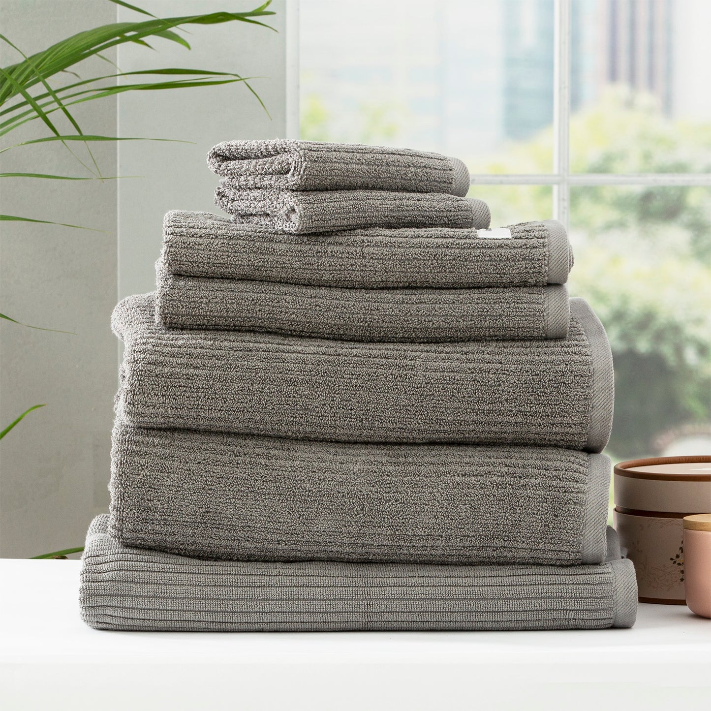 7 Piece Cobblestone Towel Set - 650 GSM Ribbed Cotton