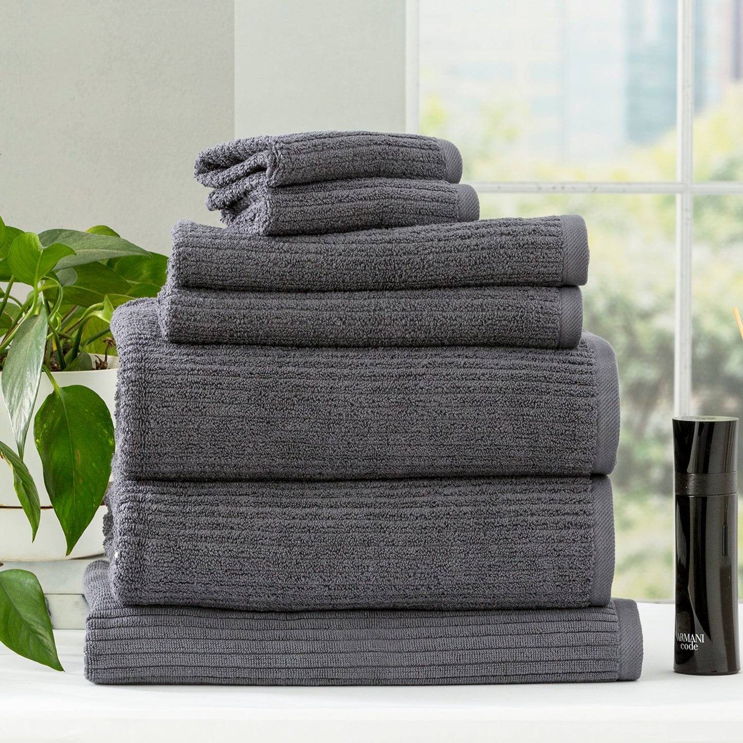 7 Piece Cobblestone Towel Set - 650 GSM Ribbed Cotton