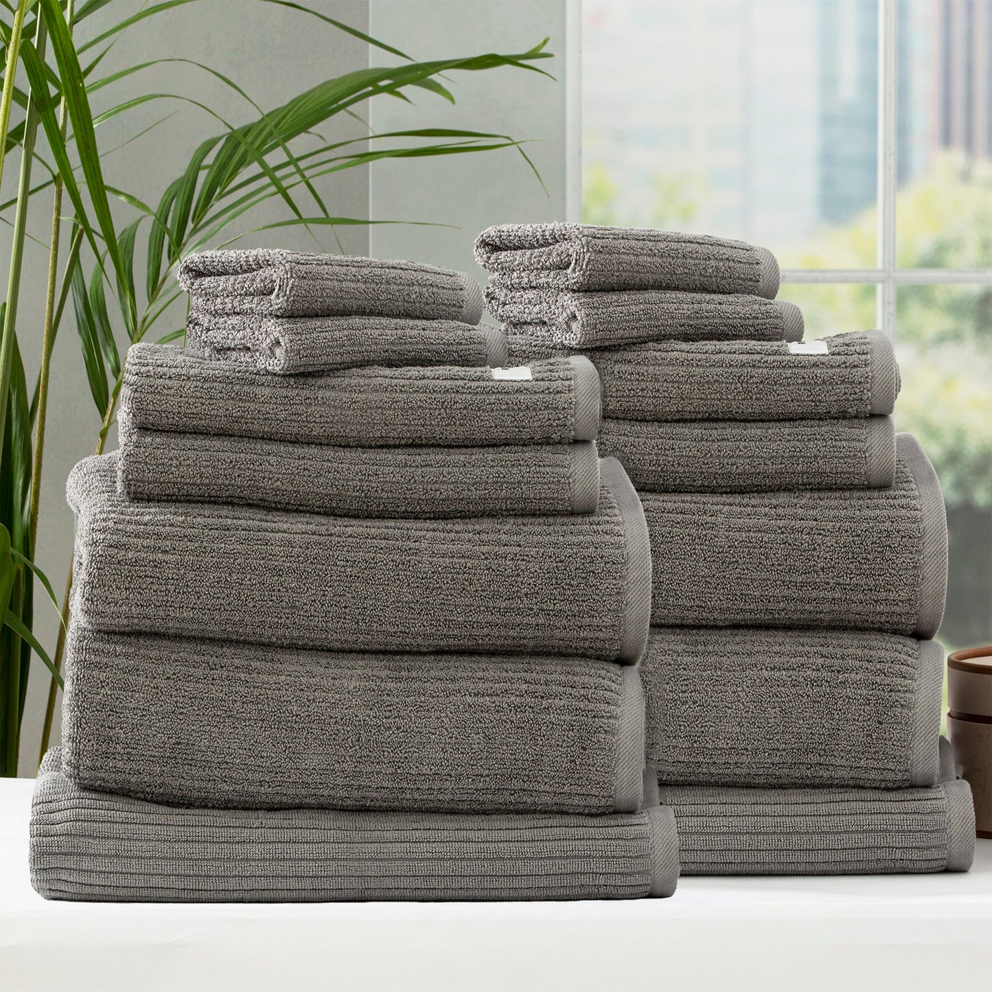 14 Piece Cobblestone Towel Set - 650 GSM Ribbed Cotton
