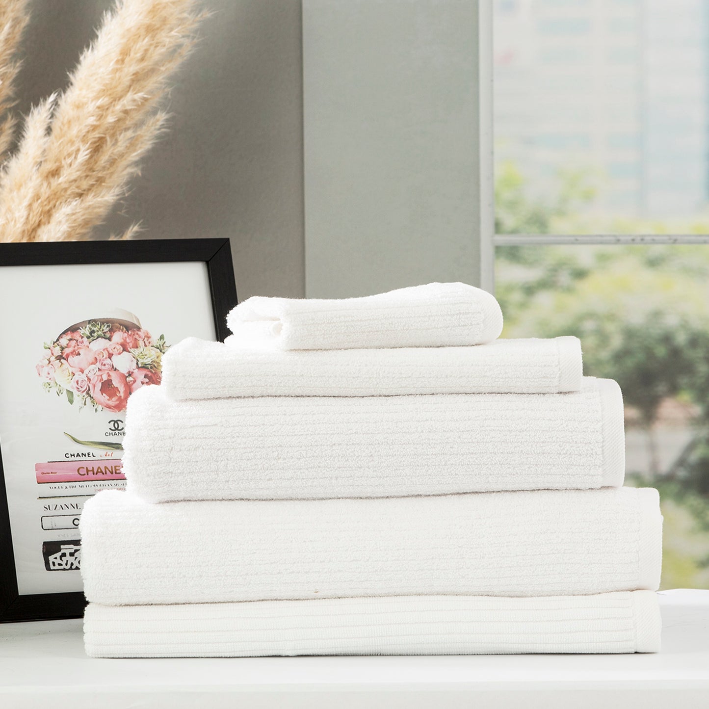 5 Piece Cobblestone Towel Set - 650 GSM Ribbed Cotton