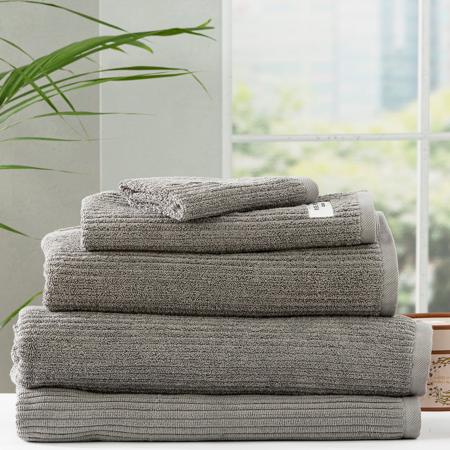 5 Piece Cobblestone Towel Set - 650 GSM Ribbed Cotton