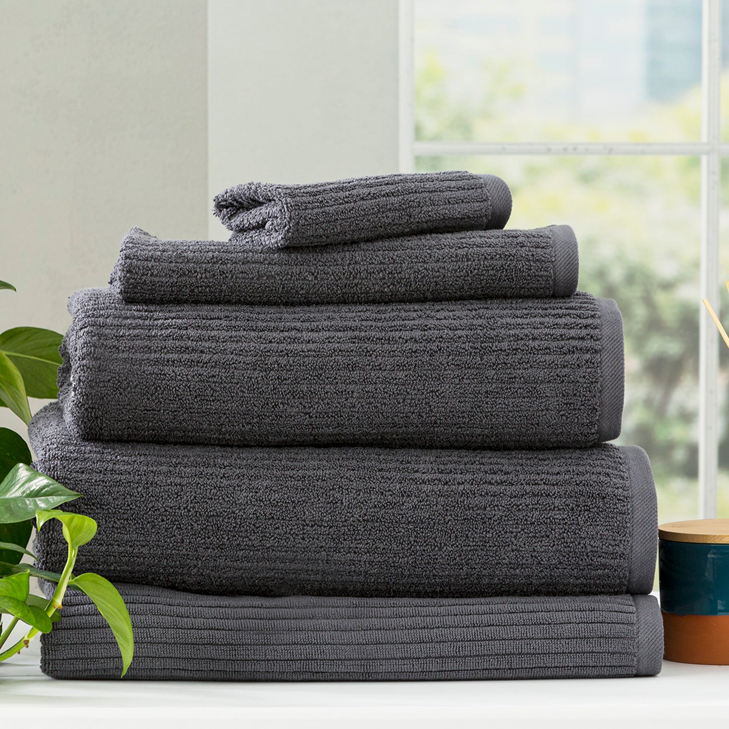 5 Piece Cobblestone Towel Set - 650 GSM Ribbed Cotton