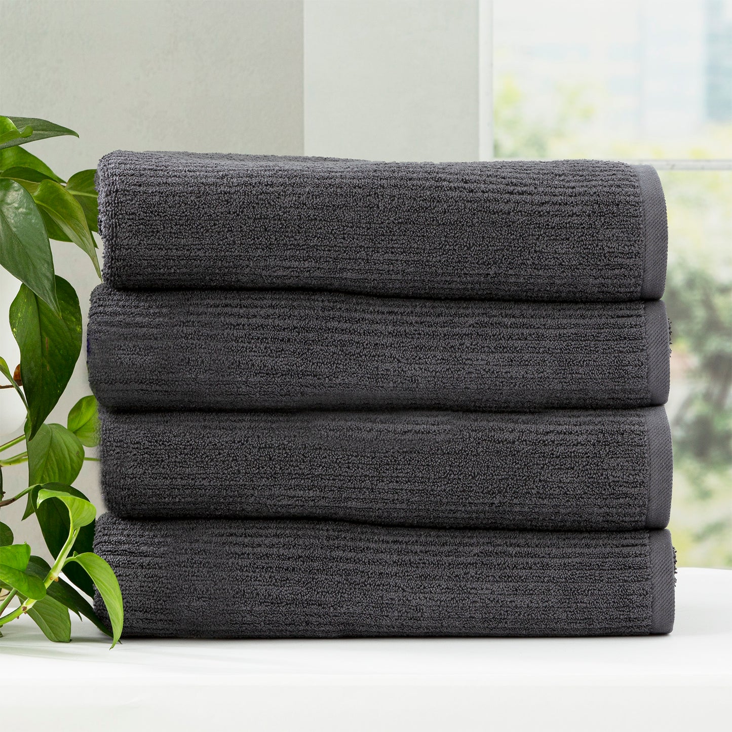 4 Pack Cobblestone Bath Towels - 650 GSM Ribbed Cotton