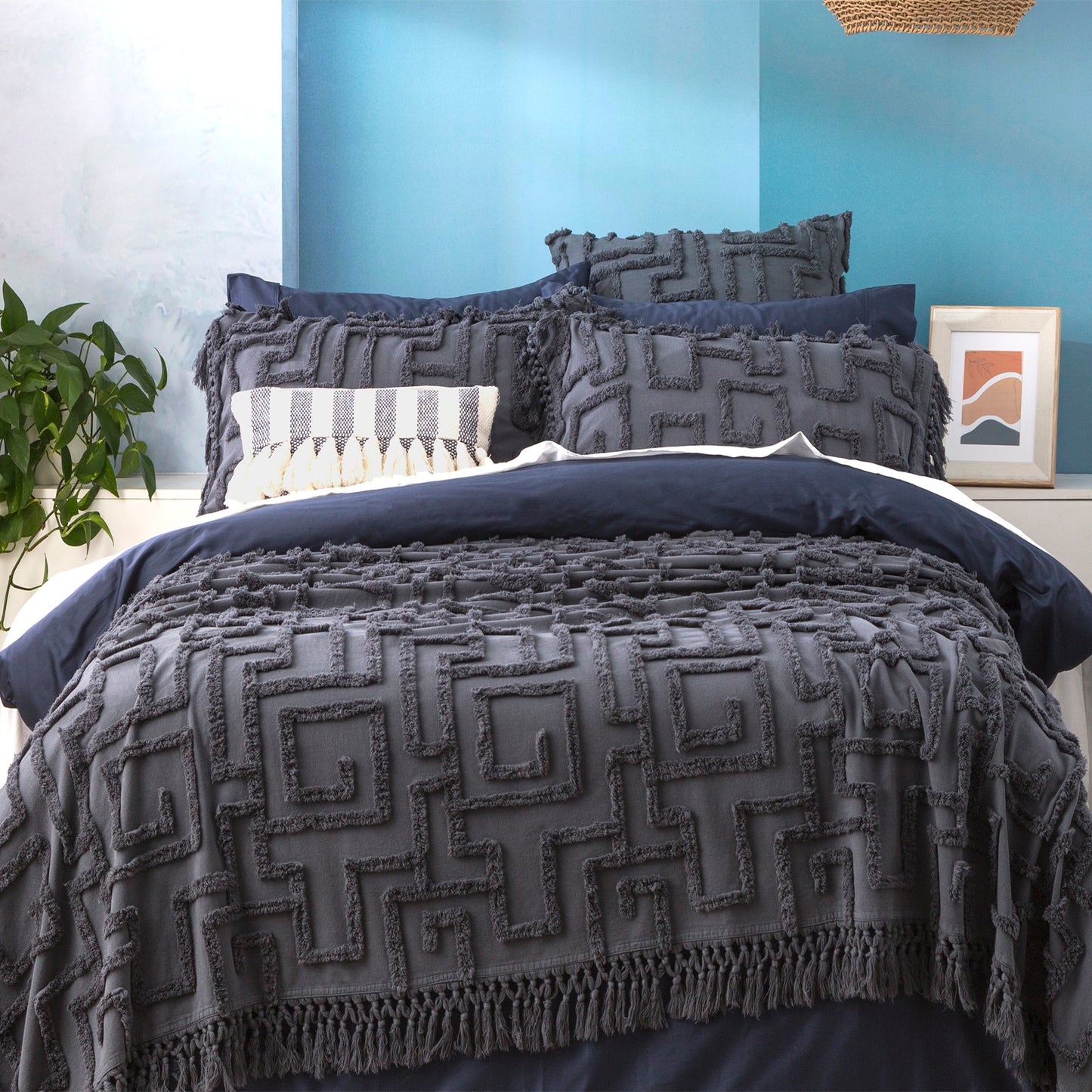 Renee Taylor Riley 100% Cotton Vintage Washed Tufted Bed Cover Set