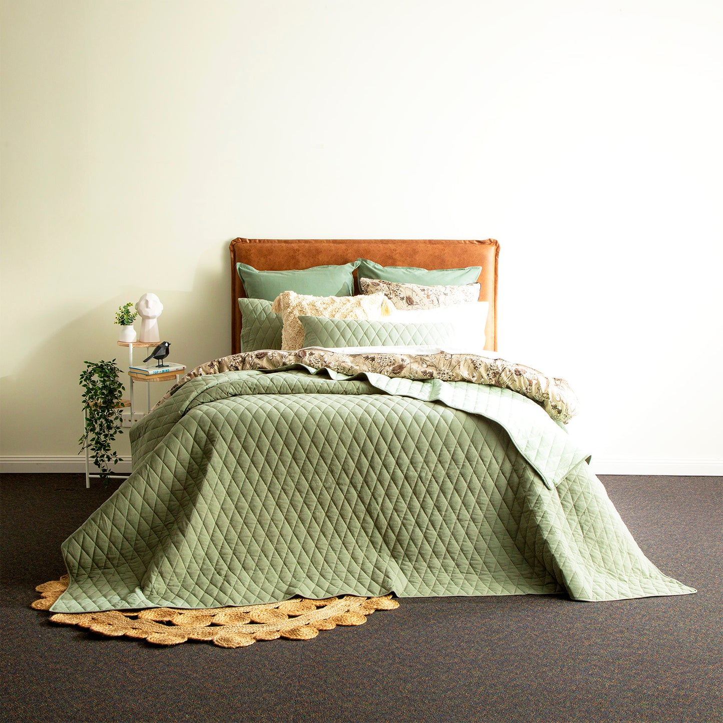 Diamante Cotton Reversible Coverlet Set - Quilted - Vintage Stone Washed