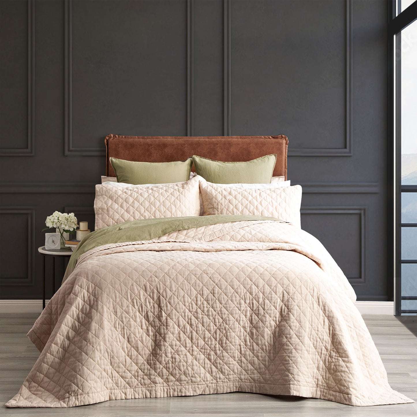 Cavallo French Linen Coverlet Set - Quilted - Stone Washed