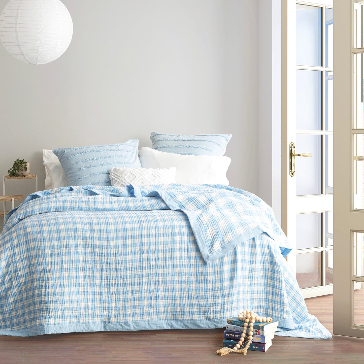 Gingham Reversible Textured Blanket - Yarn Dyed Washed Cotton