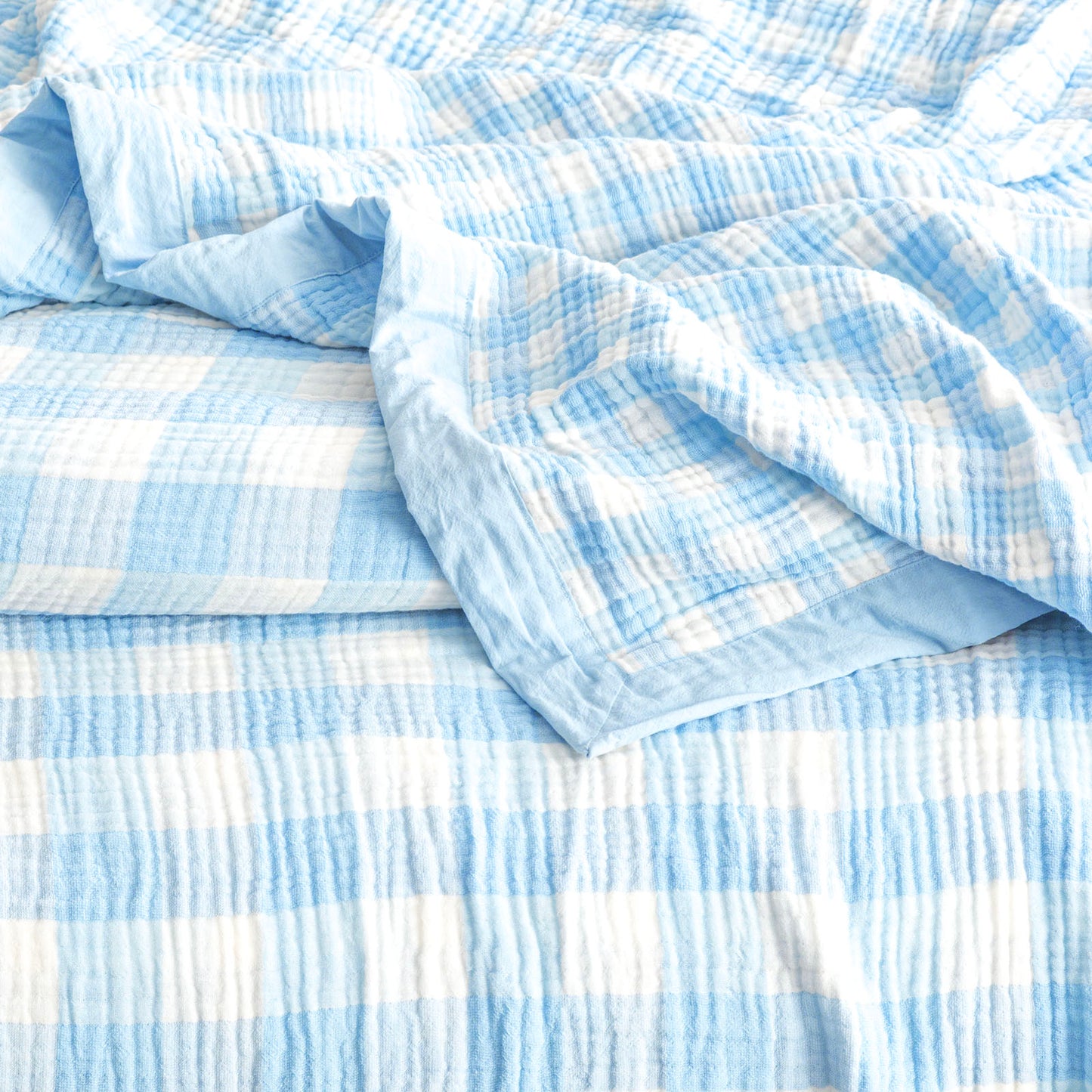 Gingham Reversible Textured Blanket - Yarn Dyed Washed Cotton