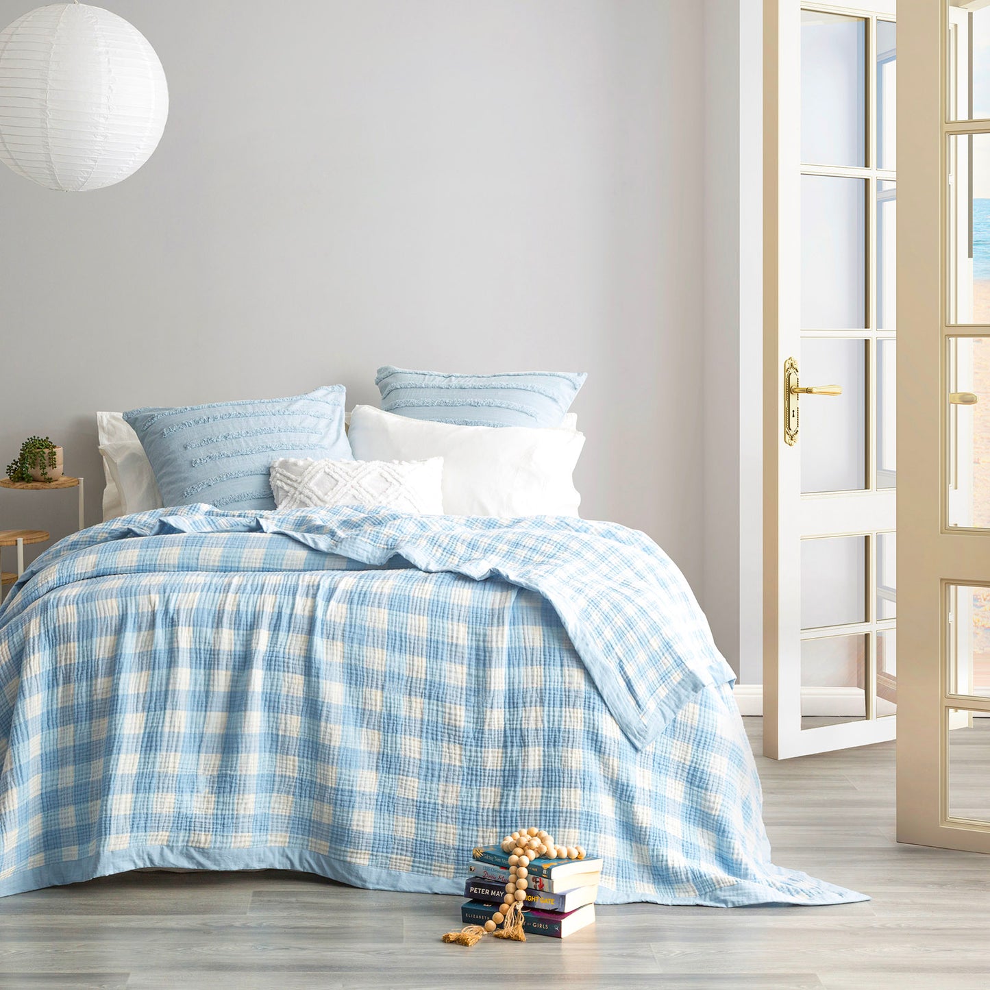 Gingham Reversible Textured Blanket - Yarn Dyed Washed Cotton