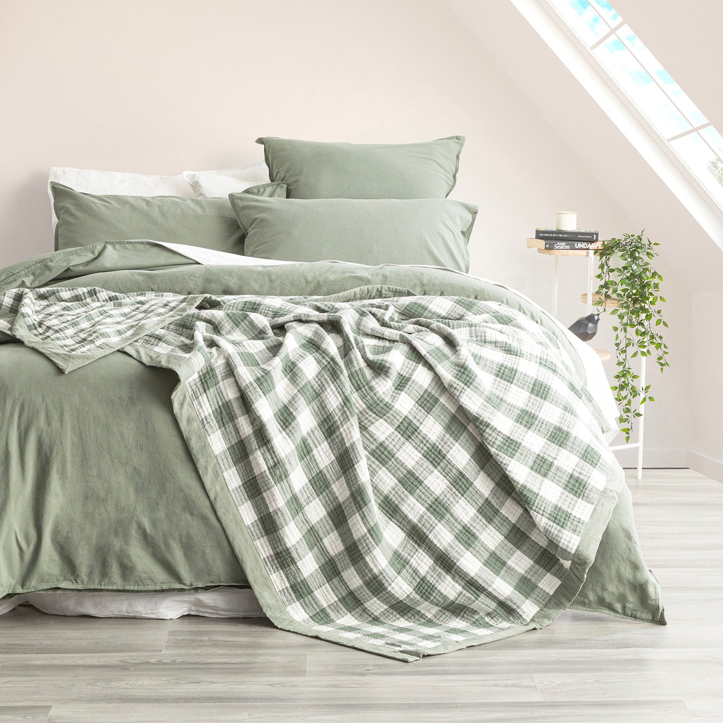 Gingham Reversible Textured Blanket - Yarn Dyed Washed Cotton