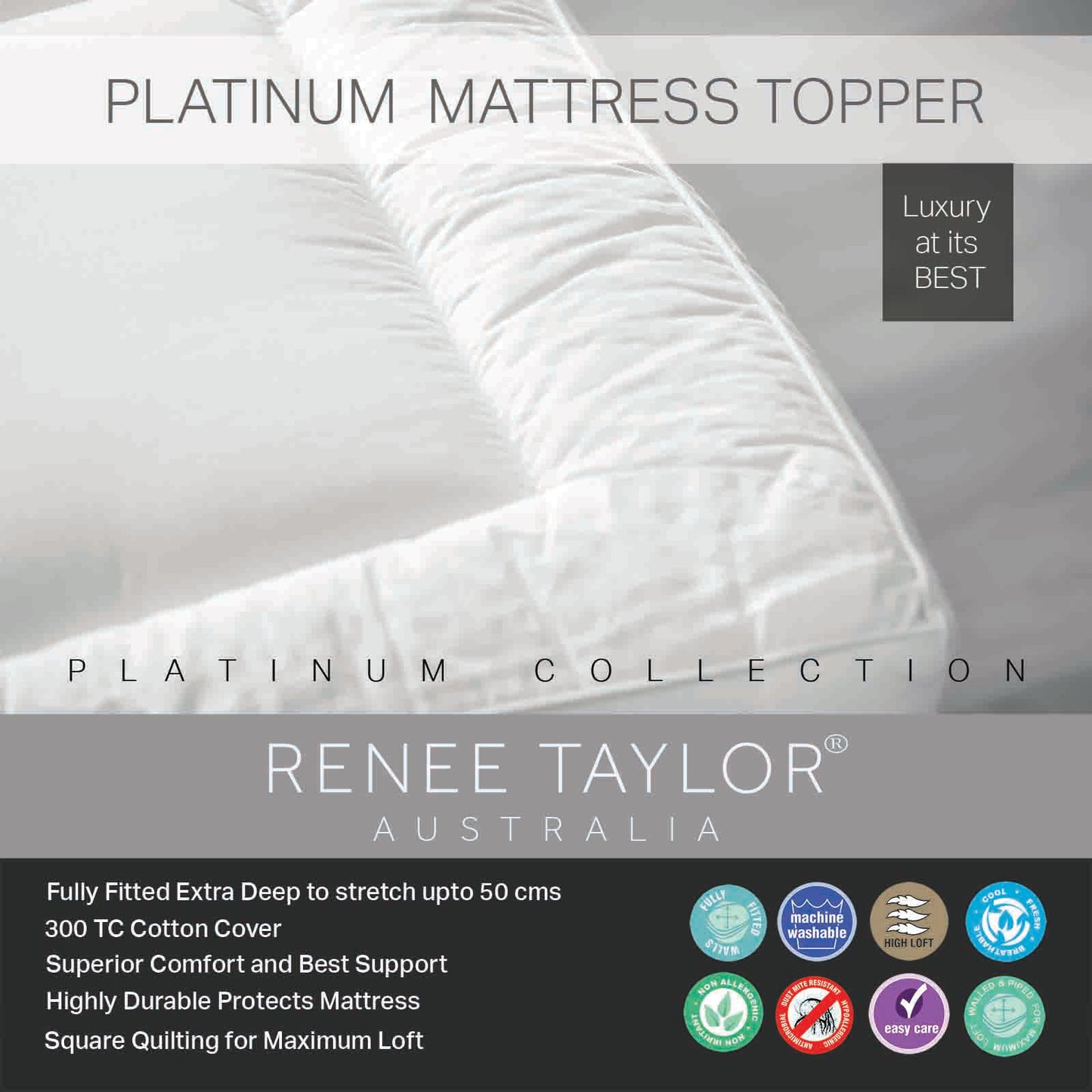 1500 GSM Platinum Mattress Topper - High Loft Fully Fitted