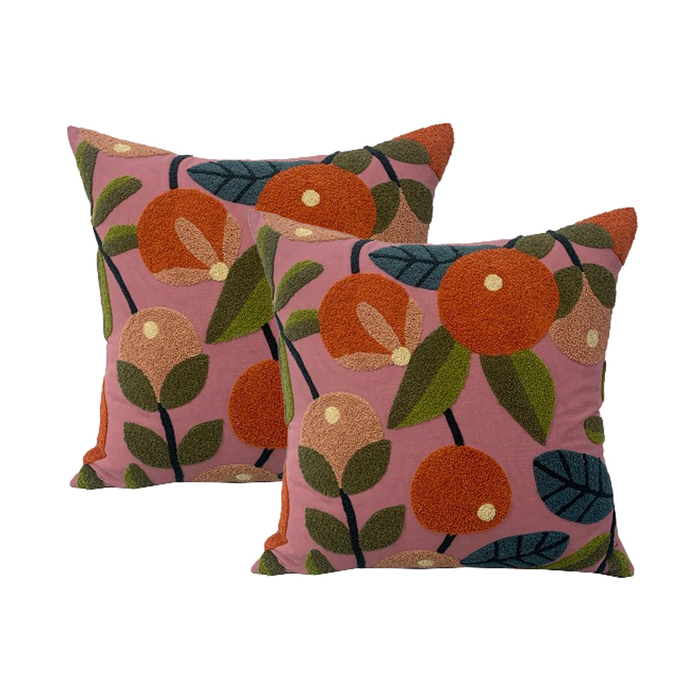Twin Pack Cotton Embroidered Cushions - 50 x 50cm