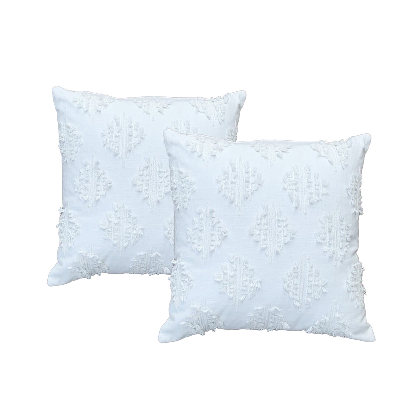 Twin Pack Chenille Cotton Embroidered Cushions Olena White - 45 x 45 cm