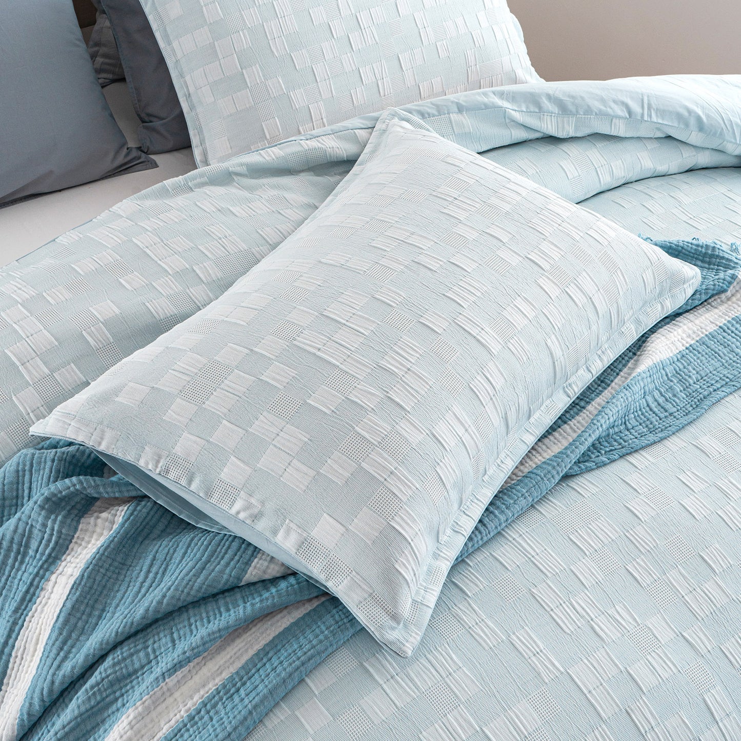 Jervis Checks Jacquard Quilt Cover Set - French Blue