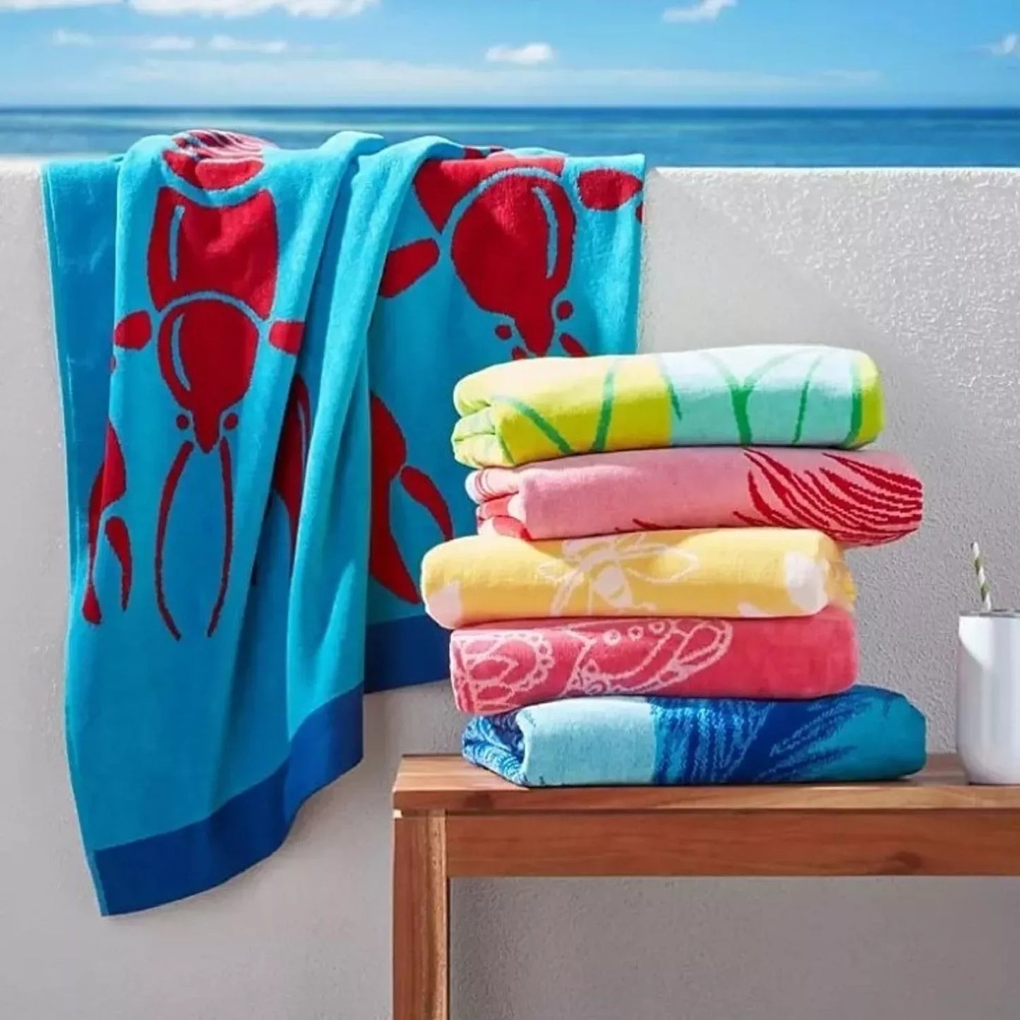 2 Pack Large Velour Beach Towel - Jacquard