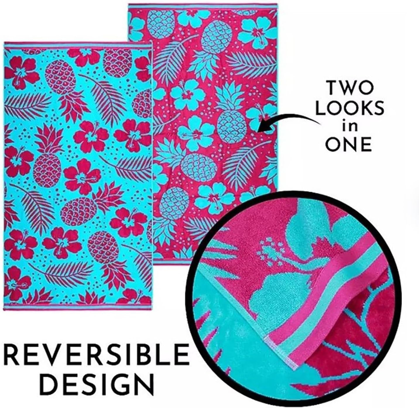 2 Pack Large Velour Beach Towel - Jacquard