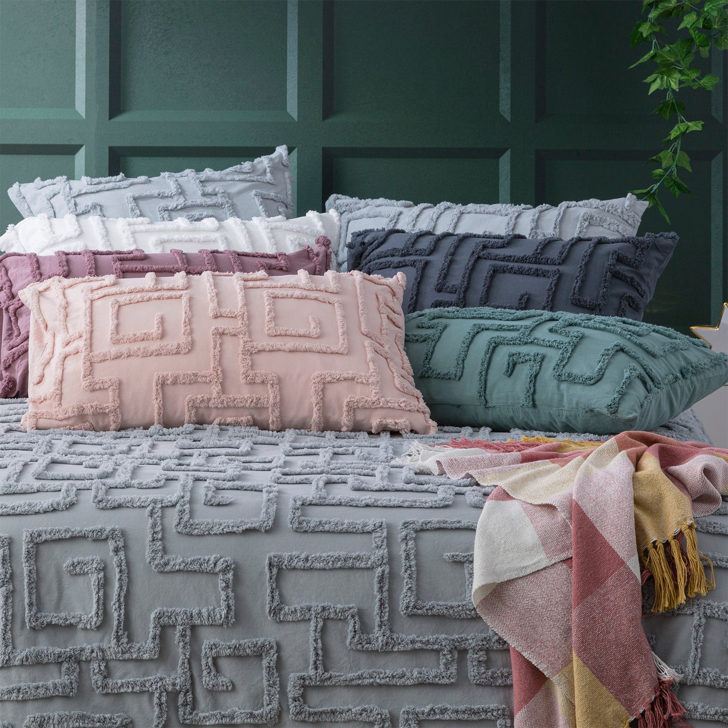 Riley Chenille Cotton Euro Pillow Case - Tufted - Vintage Washed