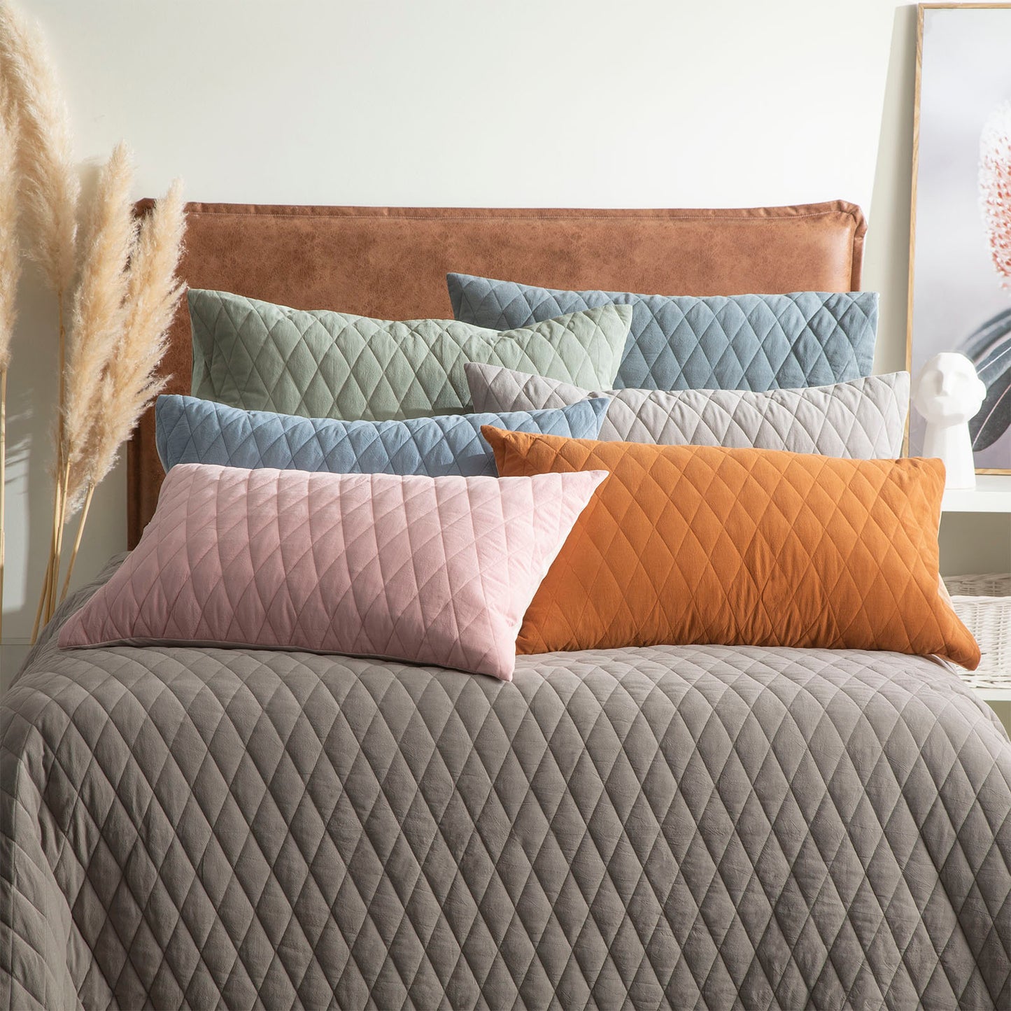 Diamante Cotton Reversible Coverlet Set - Quilted - Vintage Stone Washed
