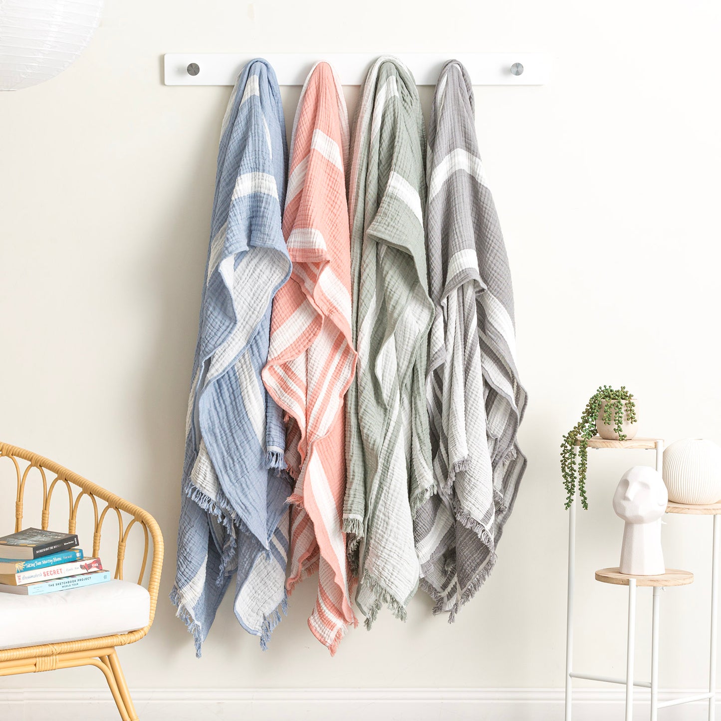 Ray Striped Textured Cotton Throw - Yarn Dyed Vintage Washed