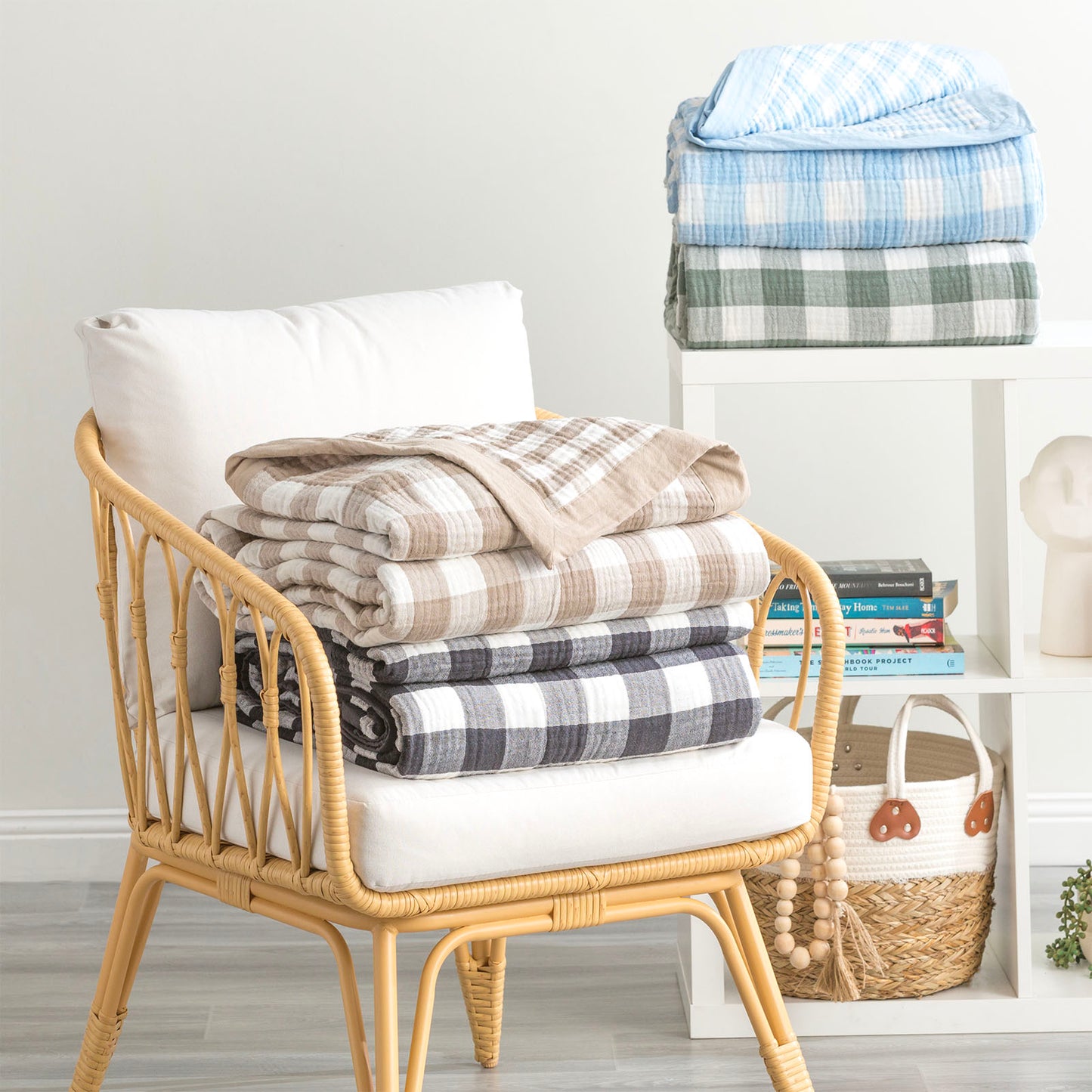 Gingham Reversible Textured Blanket - Yarn Dyed Washed Cotton