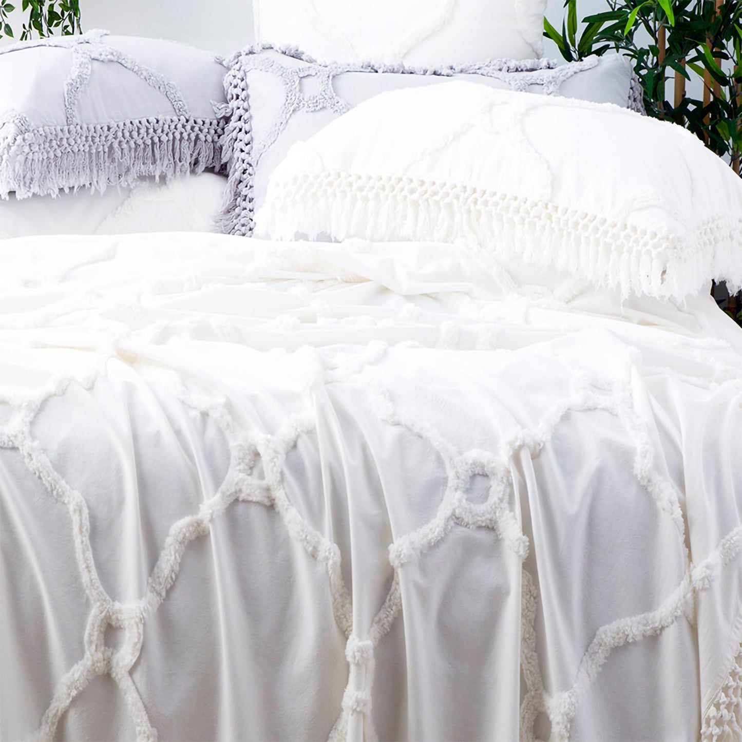 Park avenue 100% Cotton Chenille Vintage washed Tufted Bed Cover set