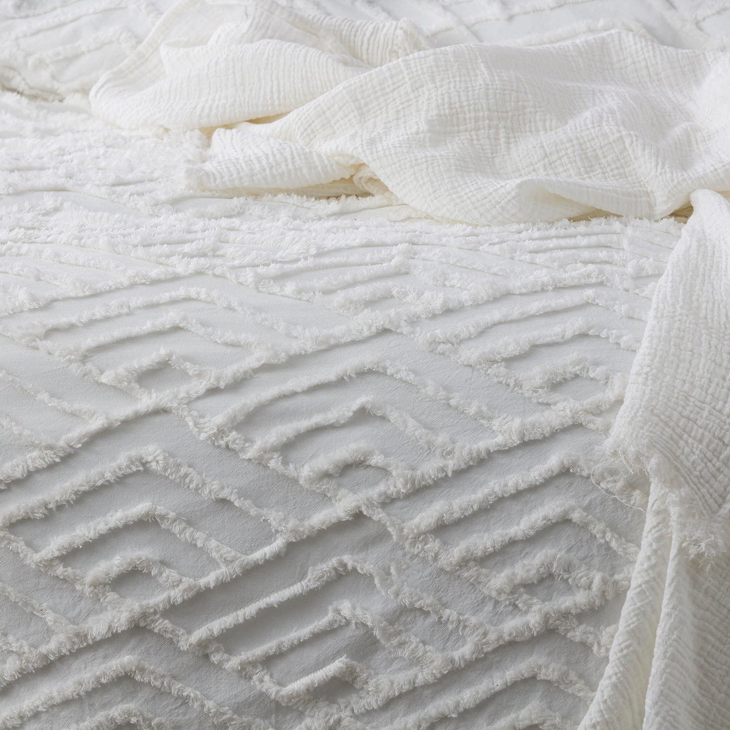 Chevvy 100% Cotton Tufted Quilt Cover Set - Chenille Vintage Washed