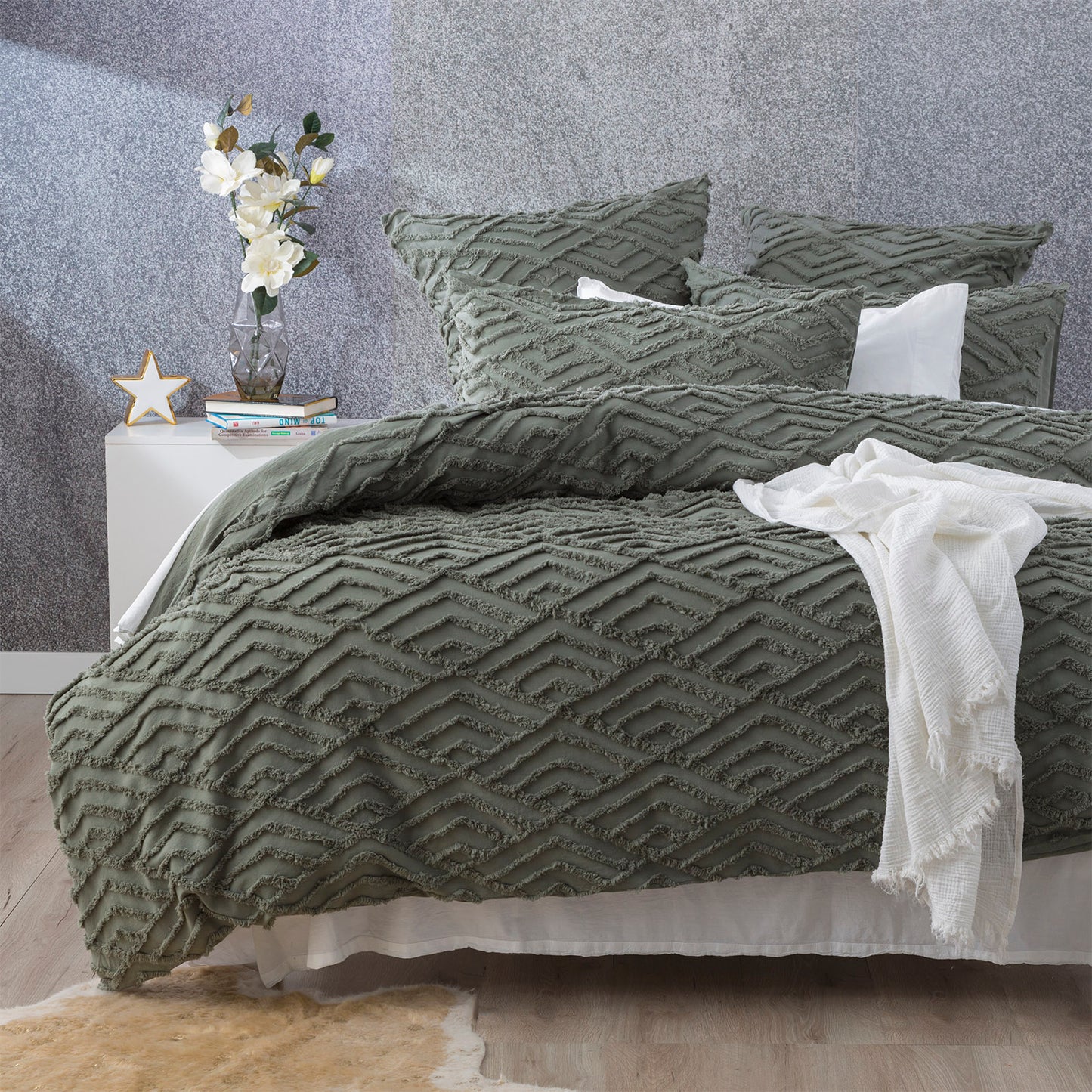 Chevvy 100% Cotton Tufted Quilt Cover Set - Chenille Vintage Washed