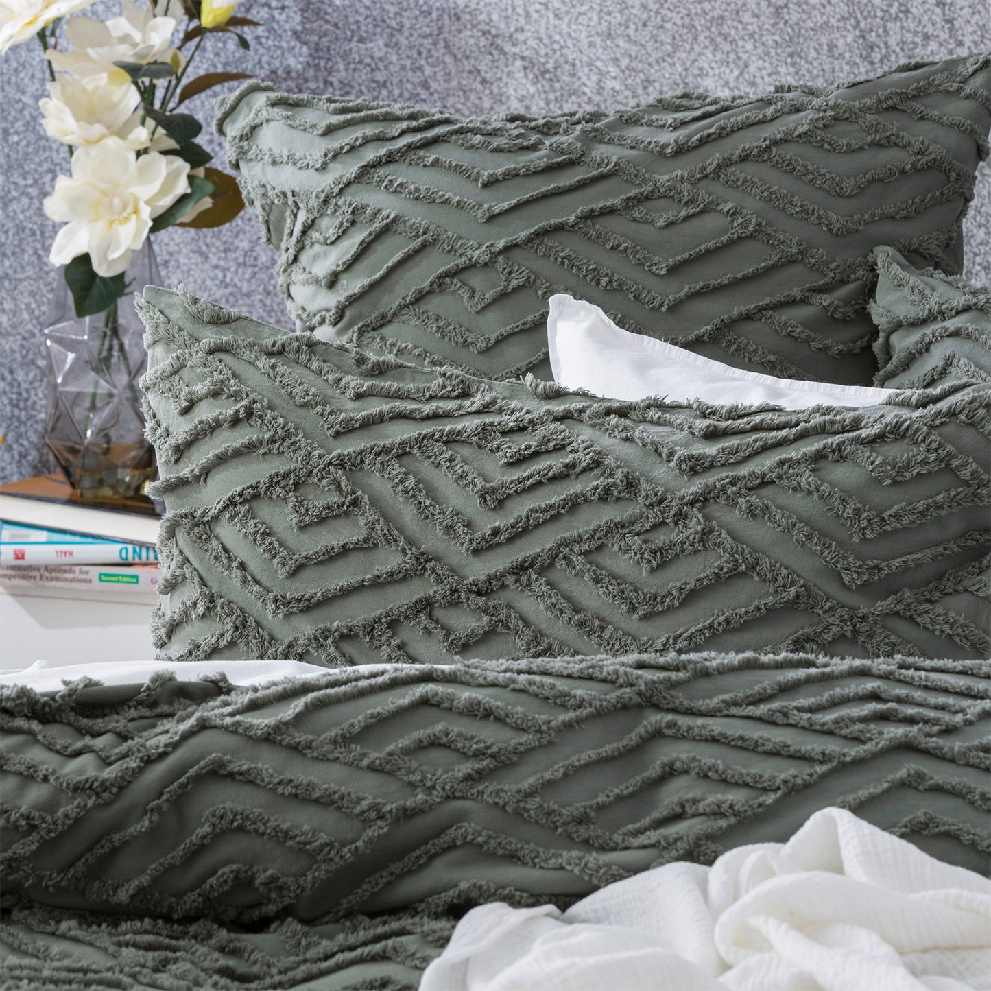 Chevvy 100% Cotton Tufted Quilt Cover Set - Chenille Vintage Washed