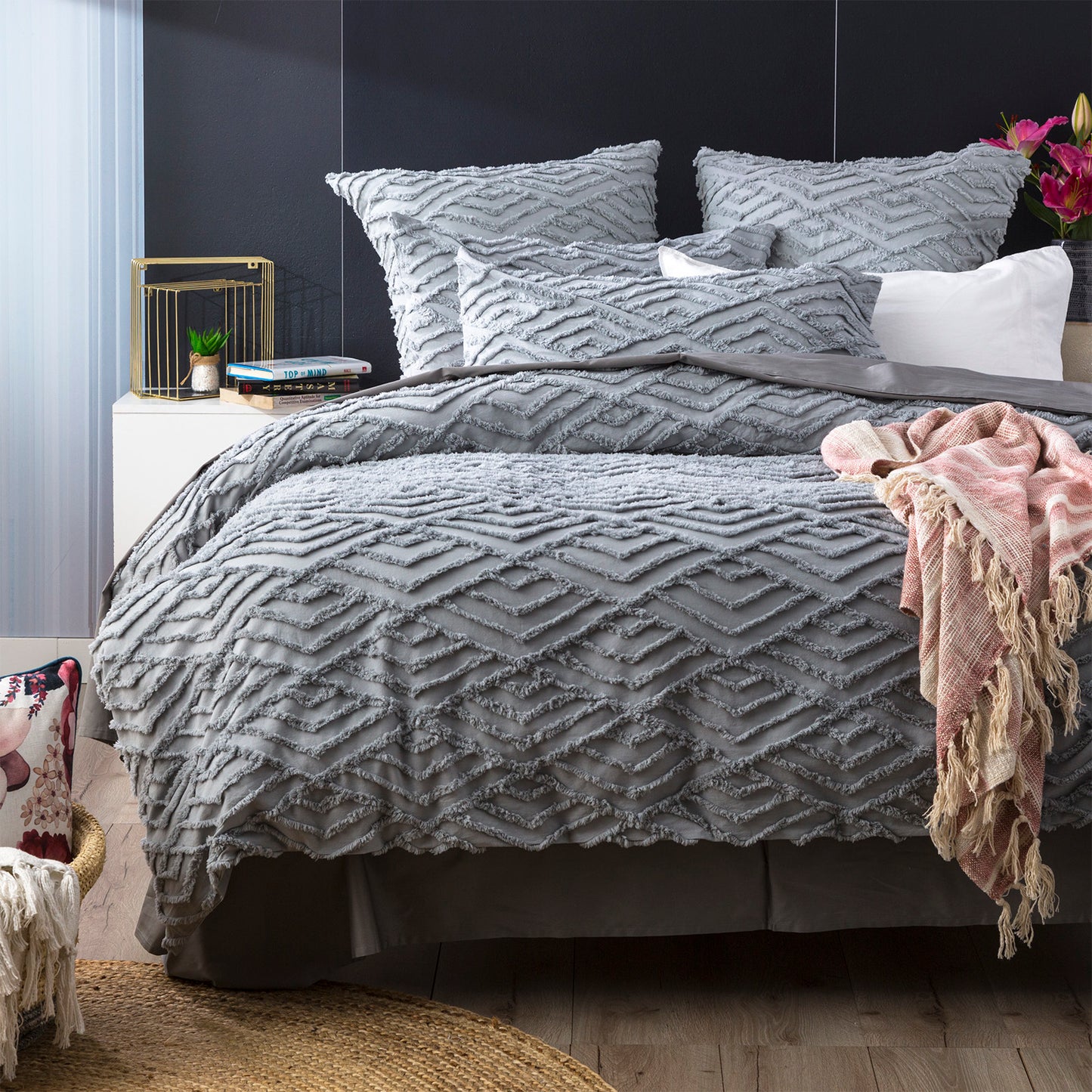 Chevvy 100% Cotton Tufted Quilt Cover Set - Chenille Vintage Washed
