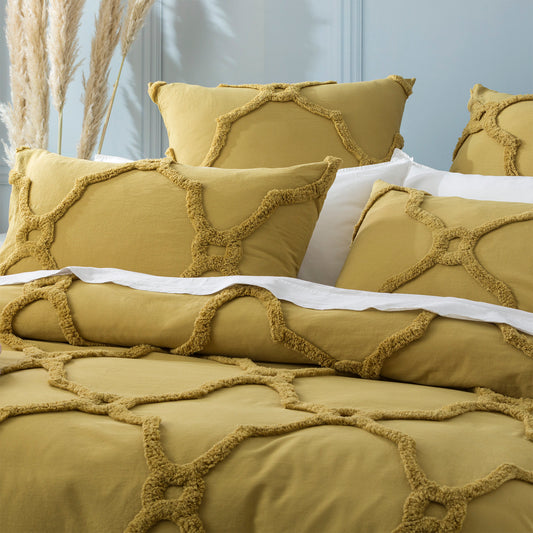 Moroccan 100% Chenille Cotton Euro Pillow Case - Tufted - Vintage Washed