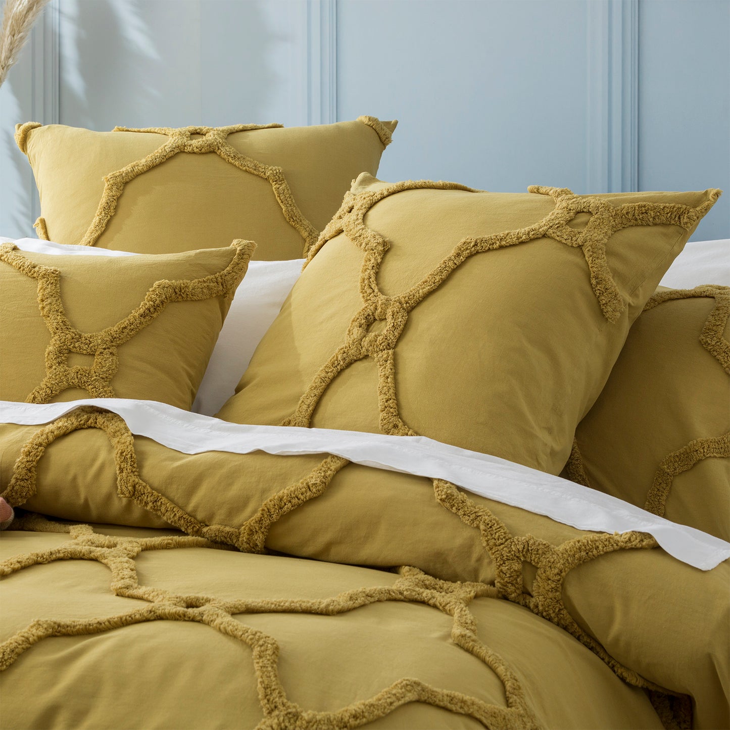 Moroccan 100% Chenille Cotton Euro Pillow Case - Tufted - Vintage Washed