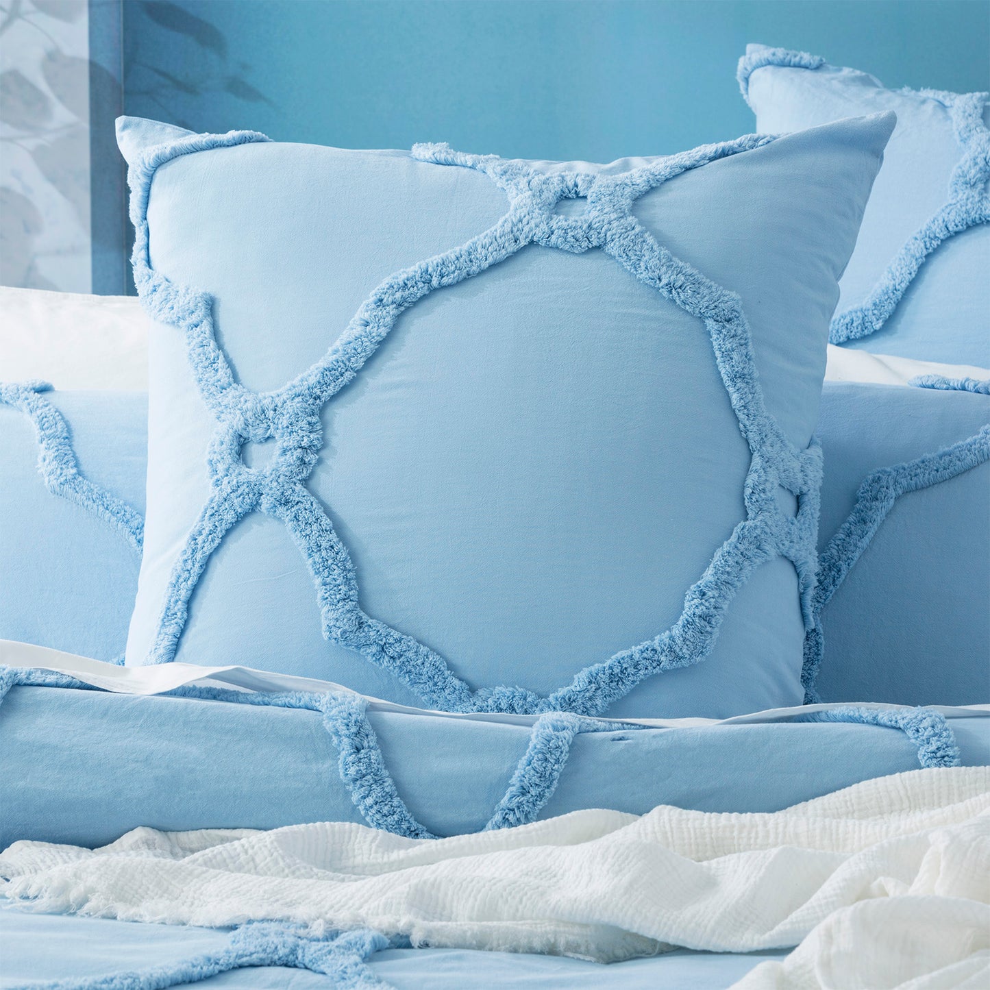 Moroccan 100% Chenille Cotton Euro Pillow Case - Tufted - Vintage Washed