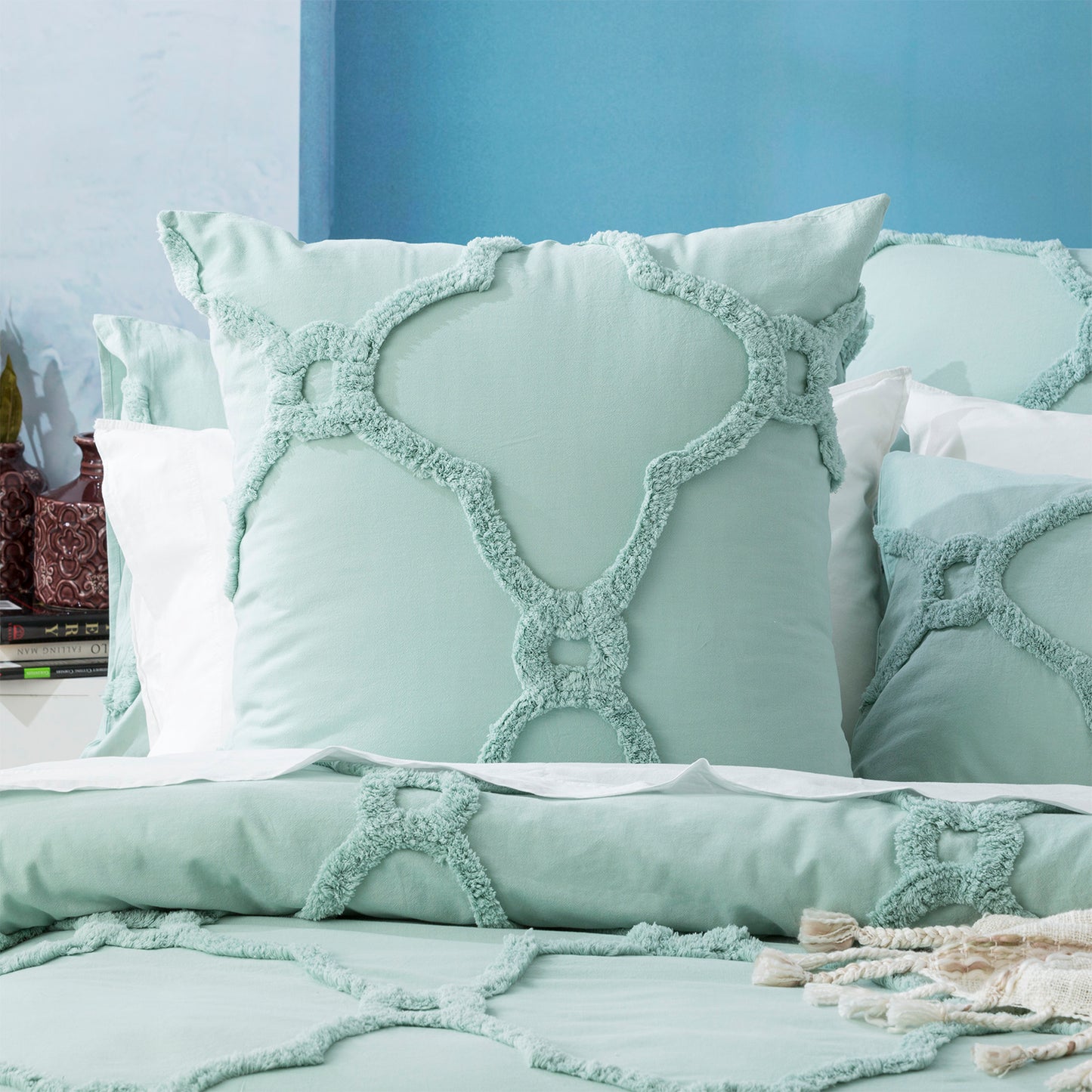Moroccan 100% Chenille Cotton Euro Pillow Case - Tufted - Vintage Washed