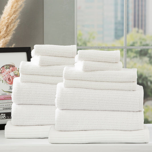 14 Piece Cobblestone Towel Set - 650 GSM Ribbed Cotton