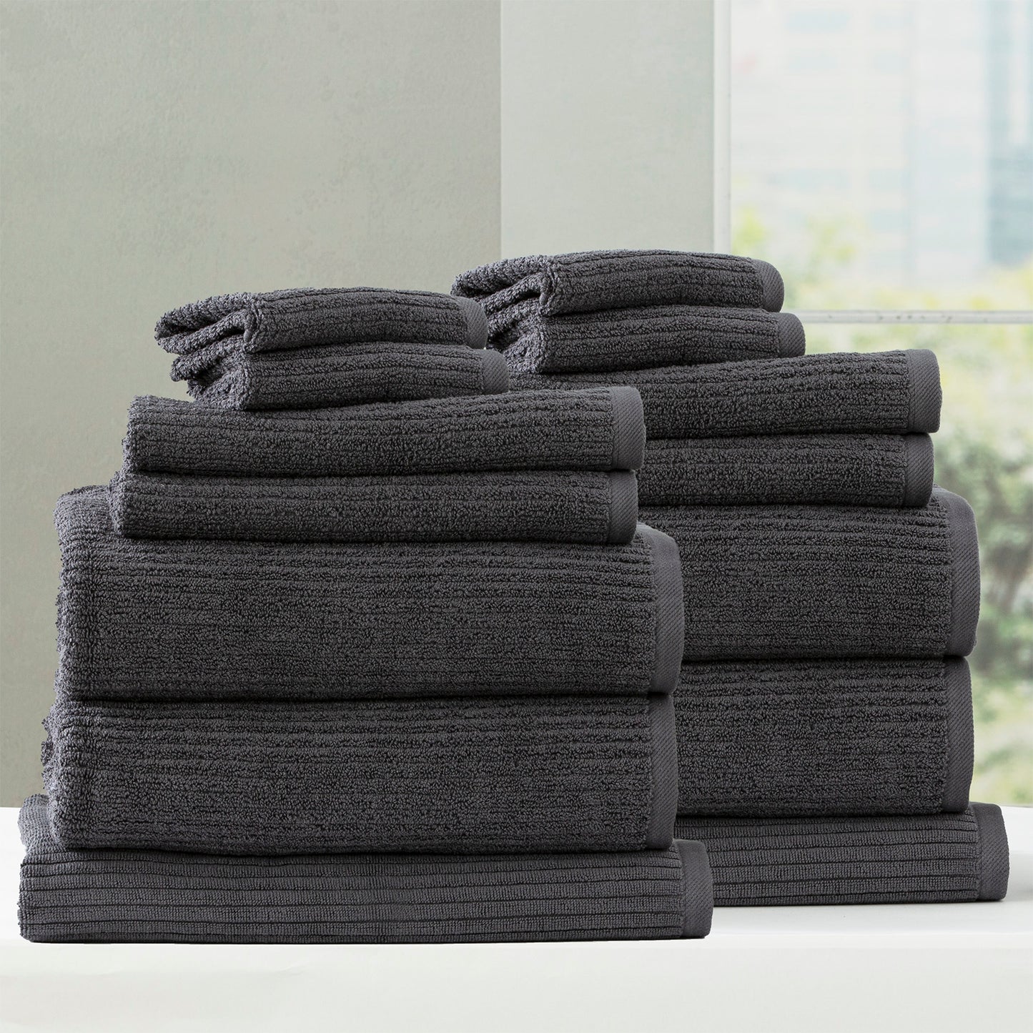14 Piece Cobblestone Towel Set - 650 GSM Ribbed Cotton
