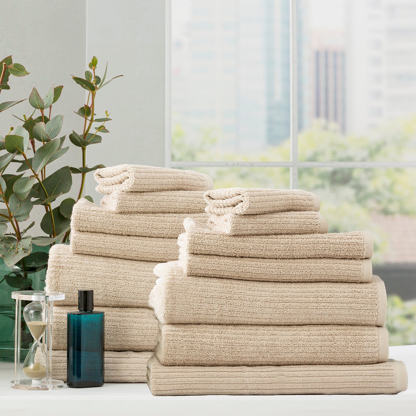 14 Piece Cobblestone Towel Set - 650 GSM Ribbed Cotton