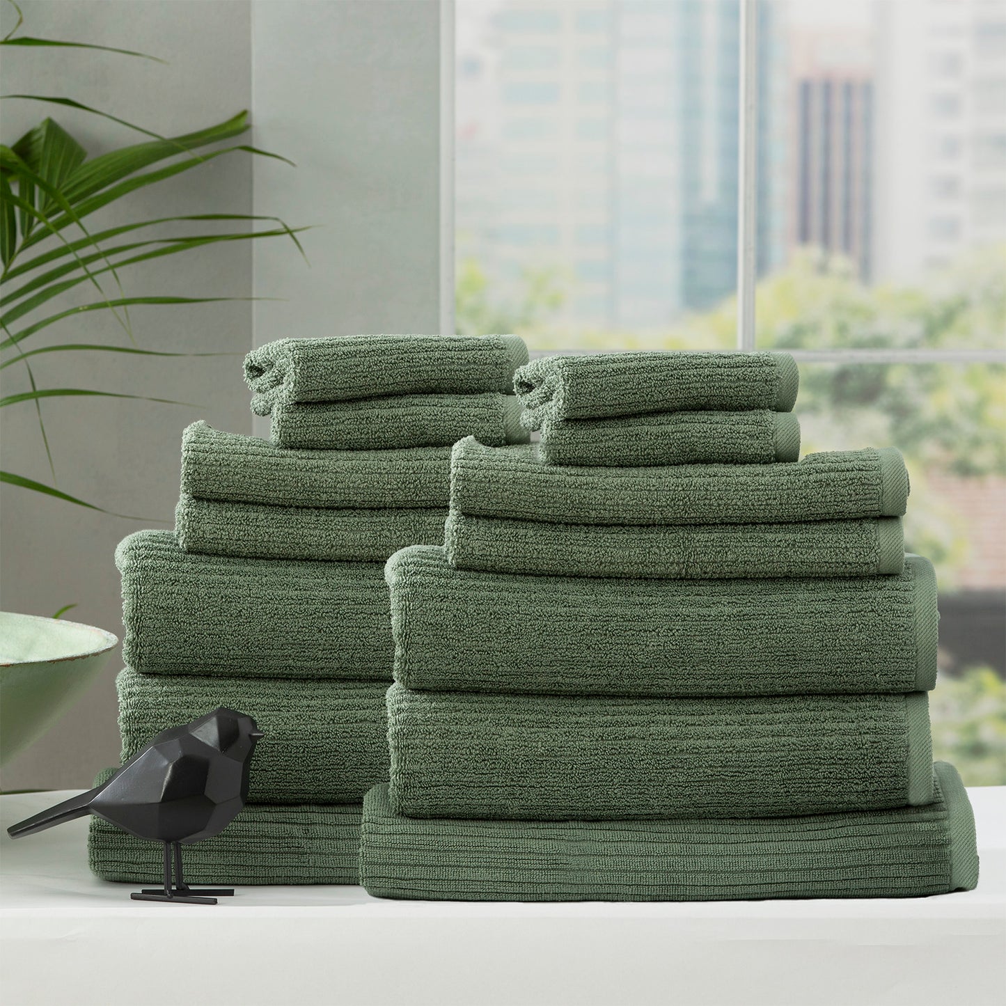 14 Piece Cobblestone Towel Set - 650 GSM Ribbed Cotton