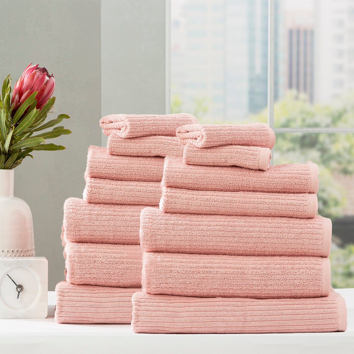 14 Piece Cobblestone Towel Set - 650 GSM Ribbed Cotton