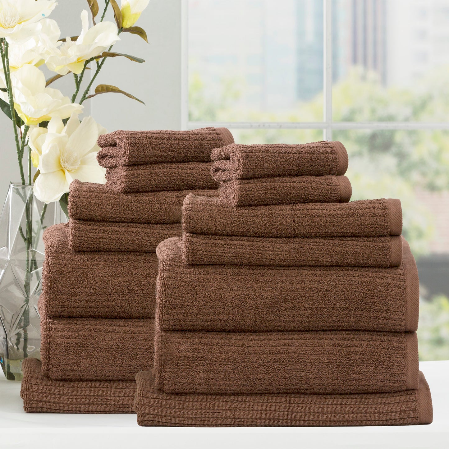 14 Piece Cobblestone Towel Set - 650 GSM Ribbed Cotton